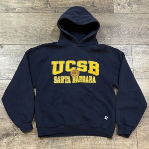 Vintage 90s Russell Athletic UCSB Santa Barbara Navy Blue Gold Hoodie - Small
